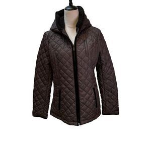 Laundry‎ by Shelli Segal Womens Gray Quilted Hooded Puffer Jacket Size Medium